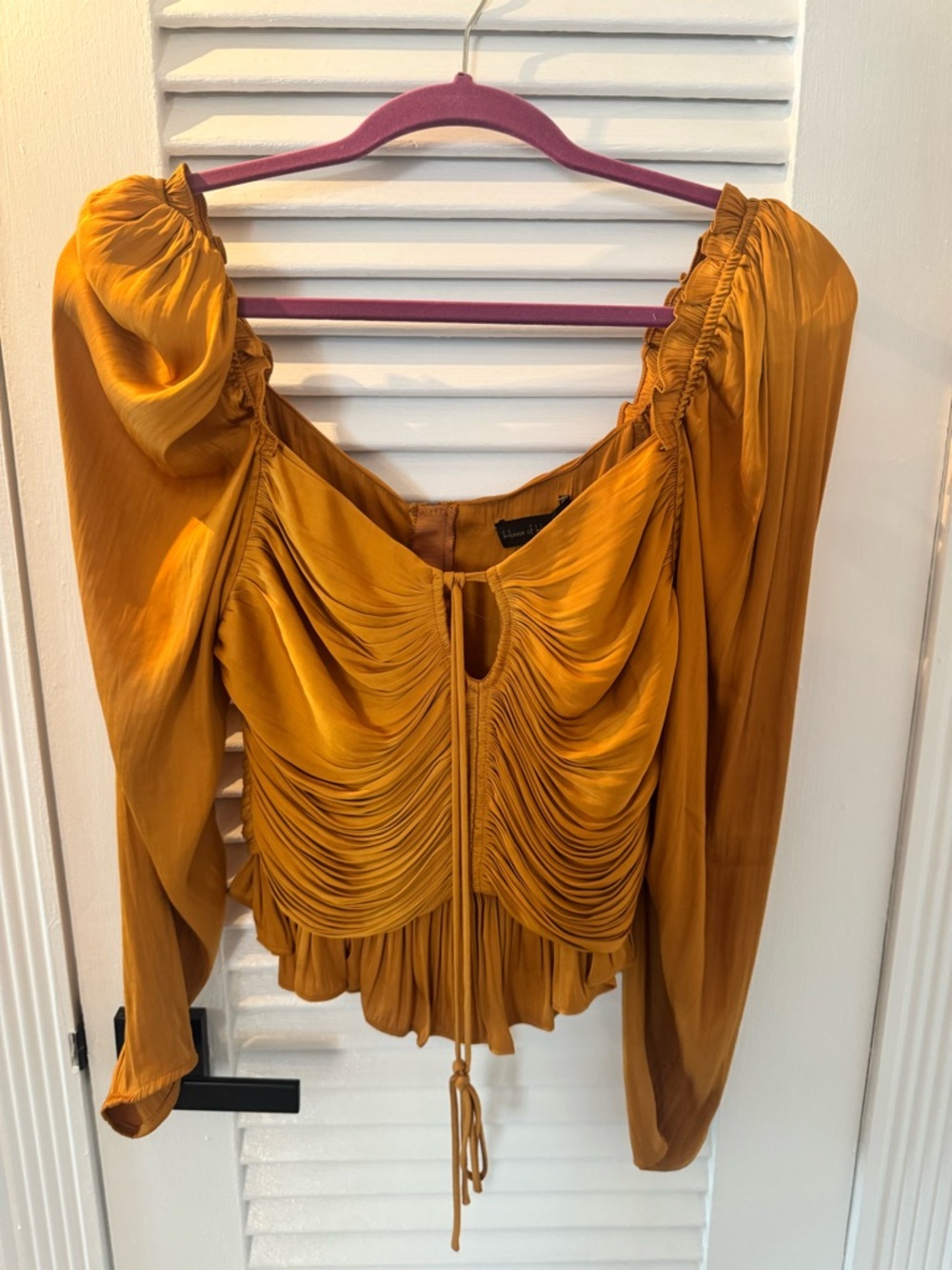House of Harlow 1960 Mustard Ruched Long-Sleeve Blouse